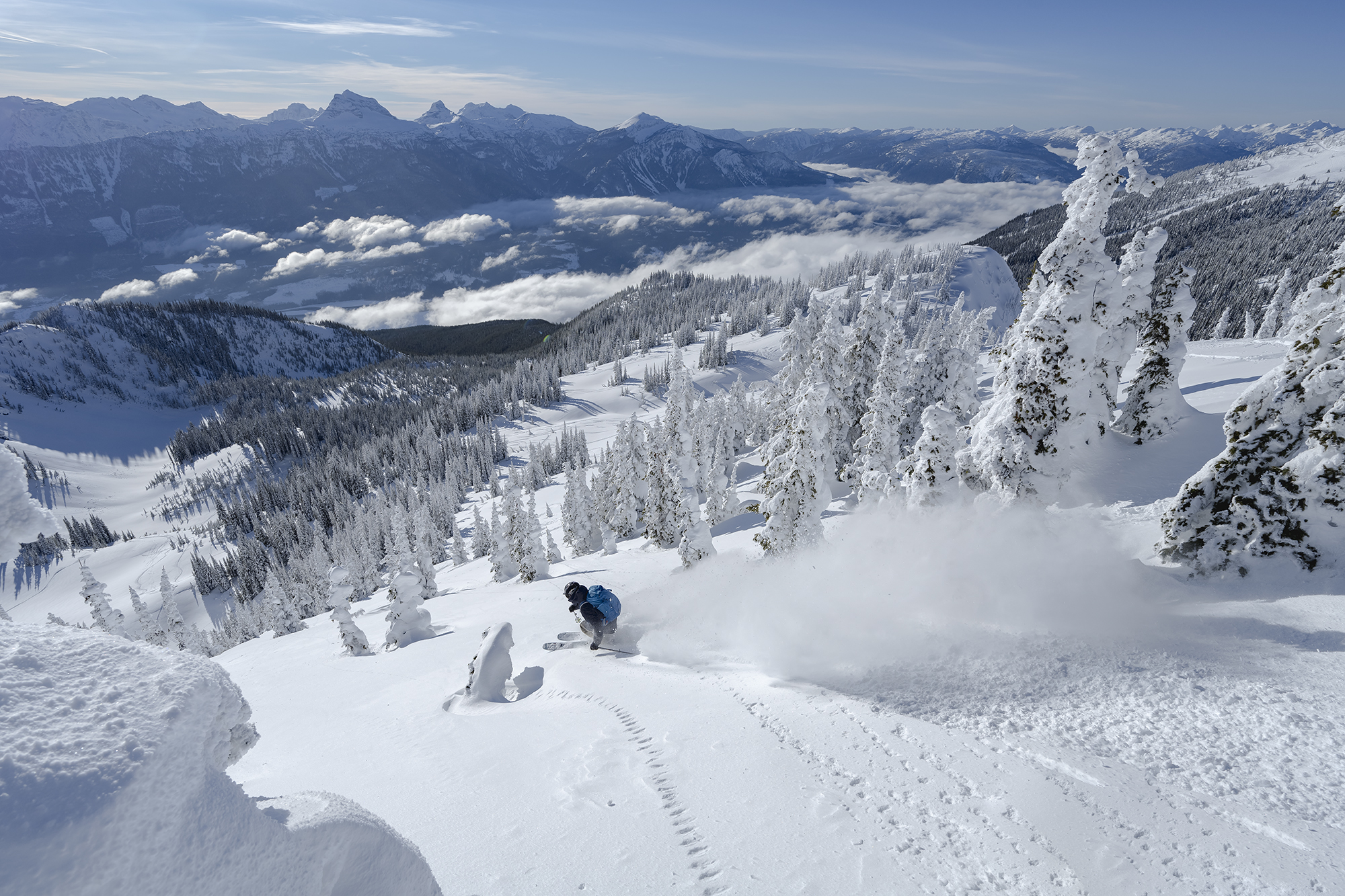 A skier on a mountain in British Columbia